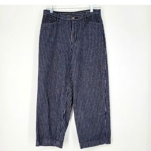 Vintage Pinstripe Denim High Rise Crop Pants Blue Jean Stripes Size 28
